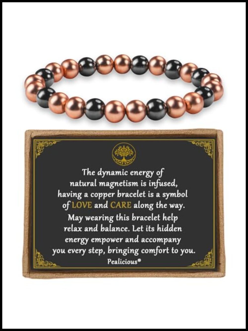Copper Magnetic Bracelet with Hematite Beads Unisex Adjustable